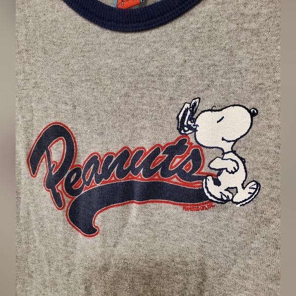 Vintage 90s PEANUTS Snoopy Babydoll Ringer T Shirt Top M/L Grey - Picture 2 of 6